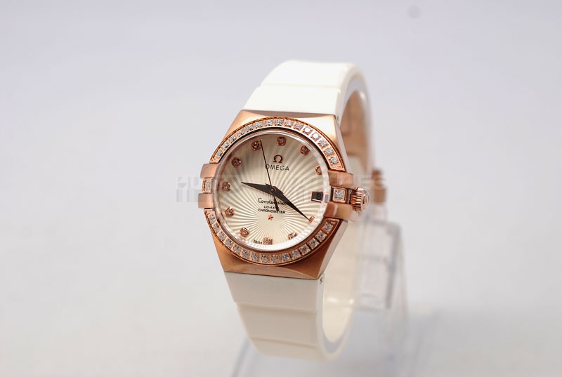 Replica Omega 35mm Lady Constellation White Rubber Band20664