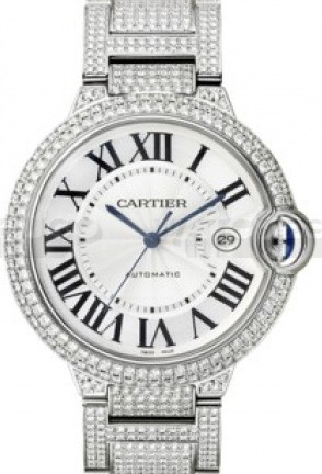 Cartier Ballon Bleu WE902006 Mens Automatic Silver Swiss ETA 2824 Full Diamonds