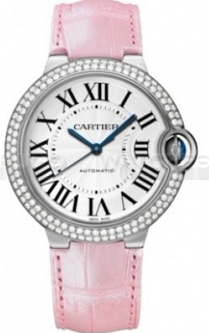 Cartier Ballon Bleu 36MM Swiss Automatic Women Watch Pink Leather M19