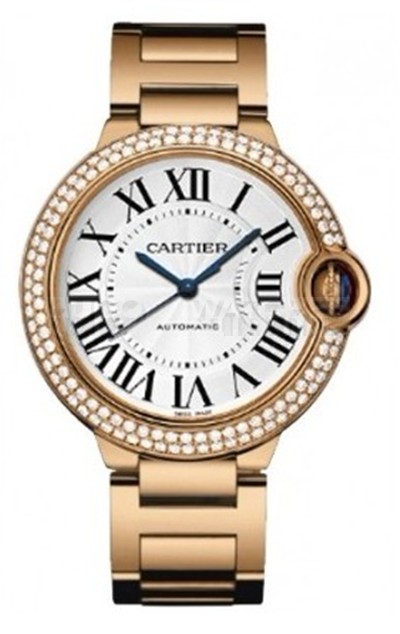 Cartier Ballon Bleu 36MM Diamonds Bezel Swiss Automatic Women Watch Rose Gold M17