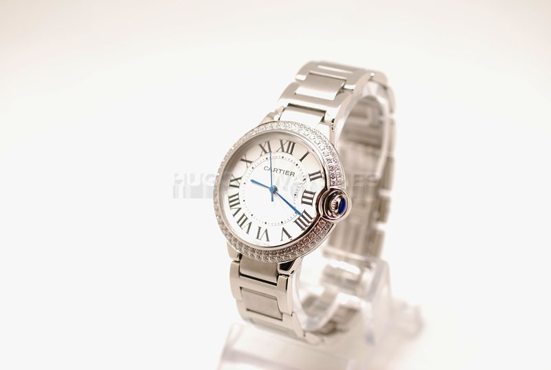 Cartier Ballon Bleu 36MM Diamonds Bezel Swiss Automatic Women Watch Steel M05