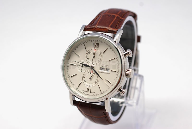 Replica Portofino 42mm IWC Swiss Chronograph Watch Brown Leather Band20874