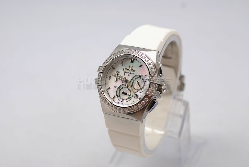 Replica Omega 35mm Lady Double Eagle Constellation White Rubber Band20660