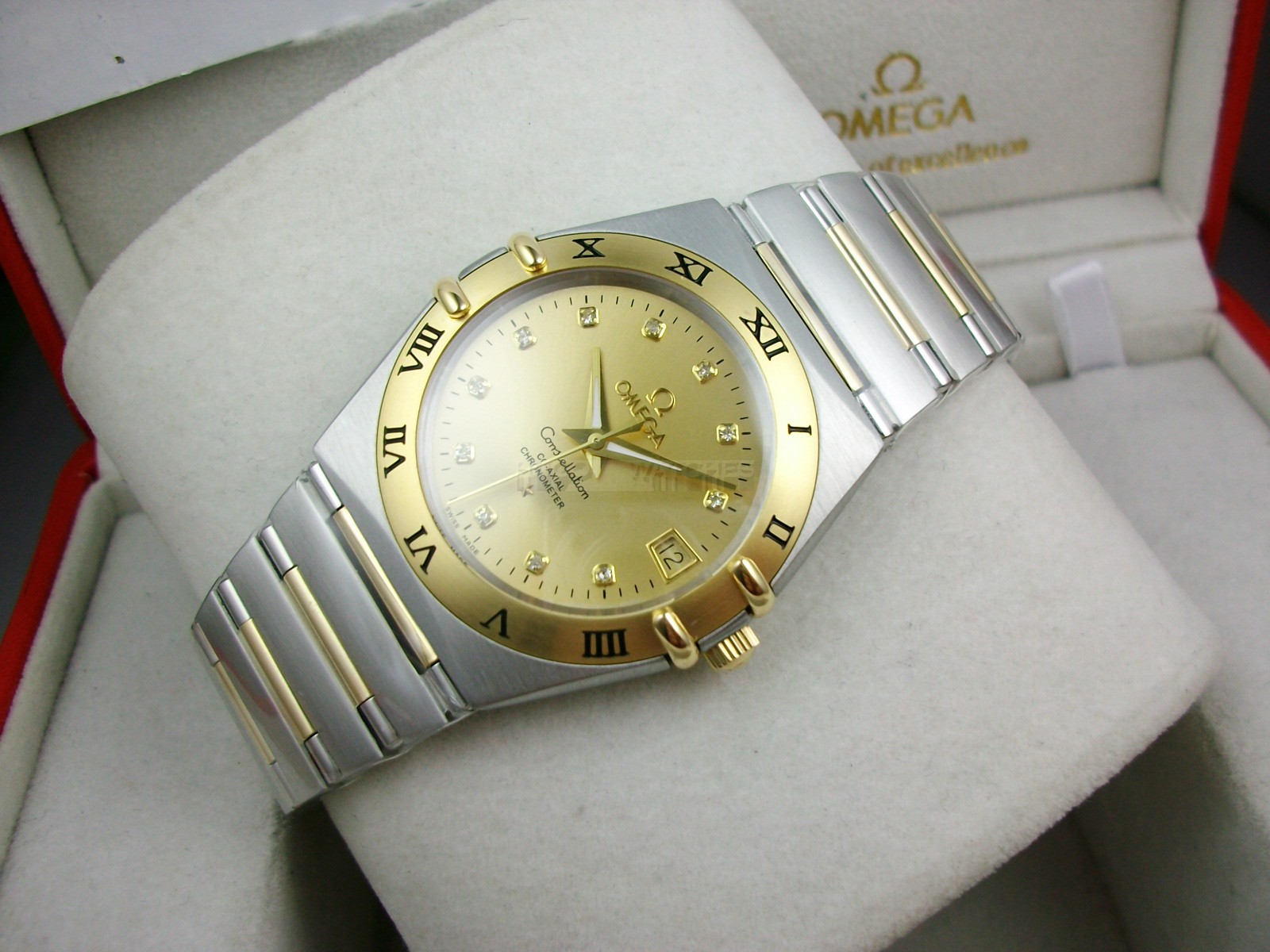 Omega Constellation Chronometer Swiss 2824 Ladies Automatic Gold Dial Roman Numeral Markers