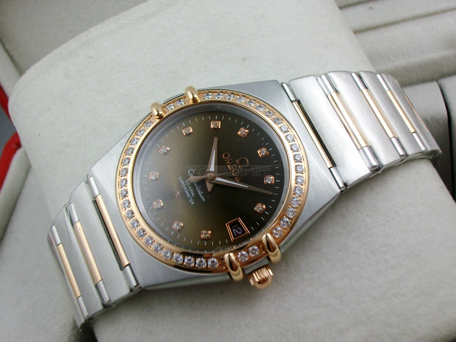 Omega Constellation Chronometer Swiss 2824 Ladies Automatic Rose Gold Diamond Bezel