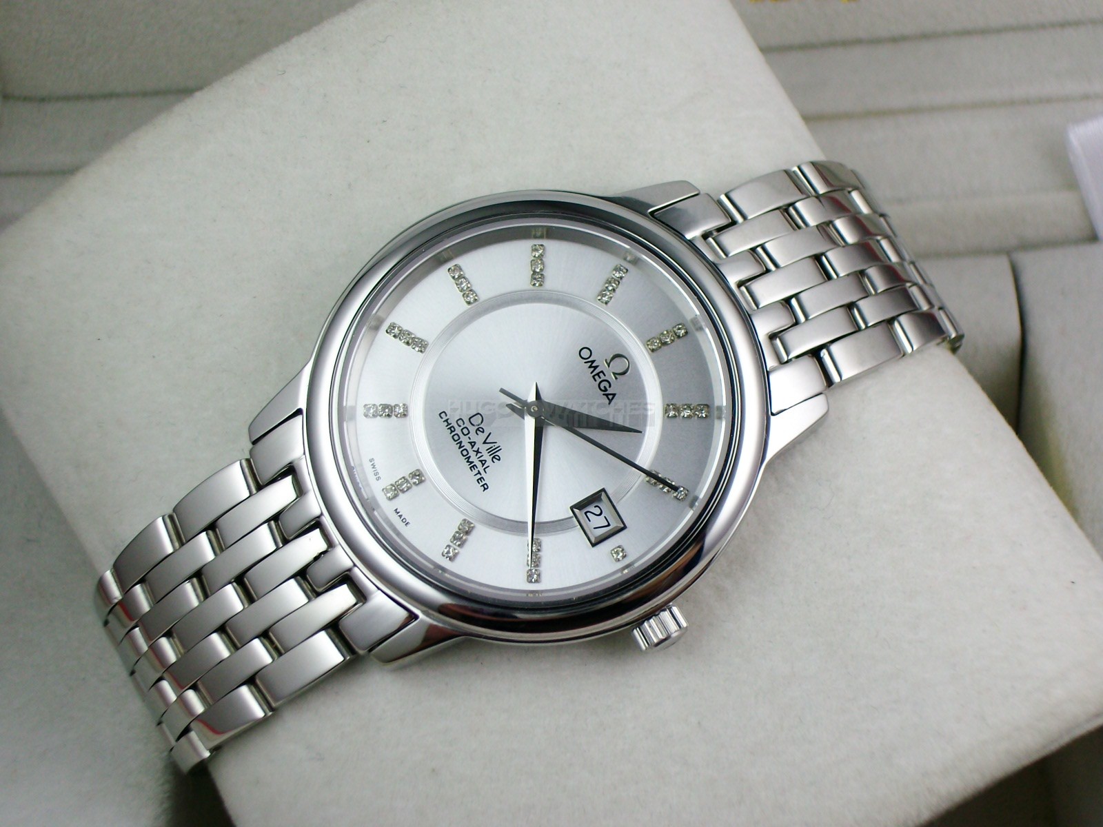 Omega De Ville Swiss 2824 Mens Automatic White Dial Diamond Stick Markers