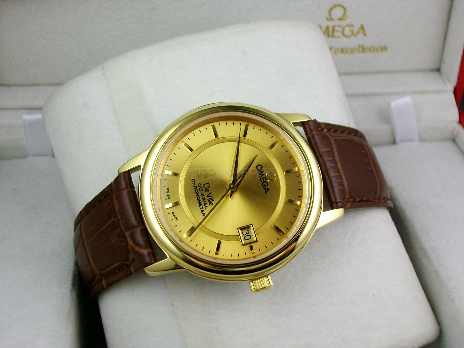 Omega De Ville Swiss 2824 Mens Automatic Gold Dial Stick Markers