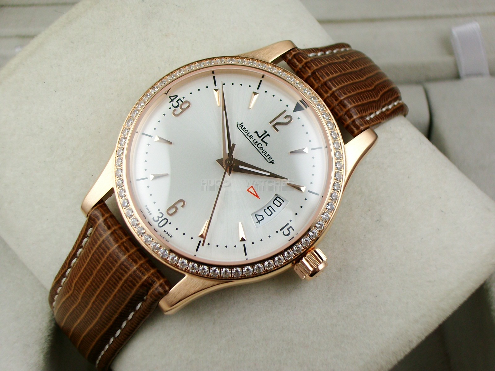 Jaeger LeCoultre Swiss 2824 Automatic White Dial Diamond Bezel Rose Gold