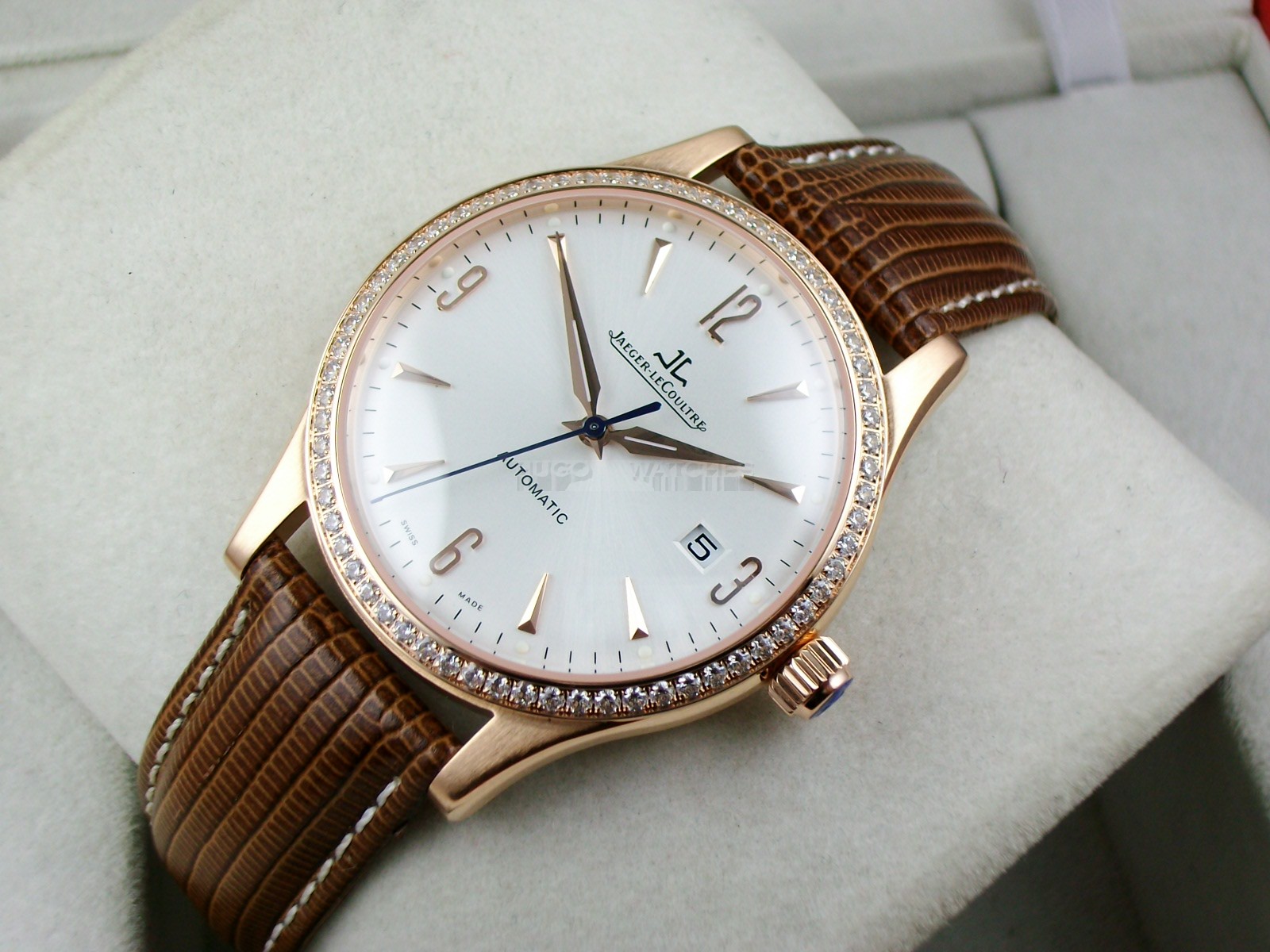 Jaeger LeCoultre Swiss 2824 Automatic White Dial Diamond Bezel Rose Gold