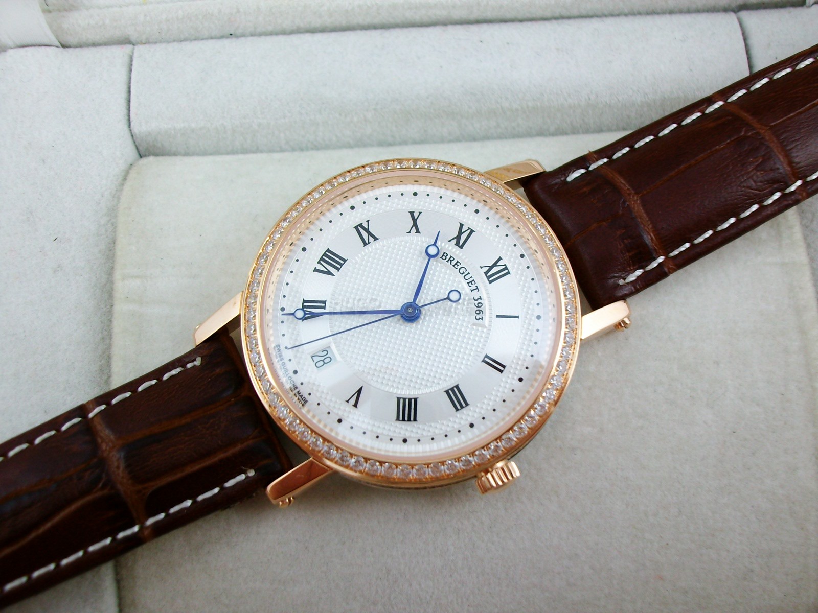 Breguet Classique Swiss 2824 Automatic White Dial Diamond Bezel Rose Gold