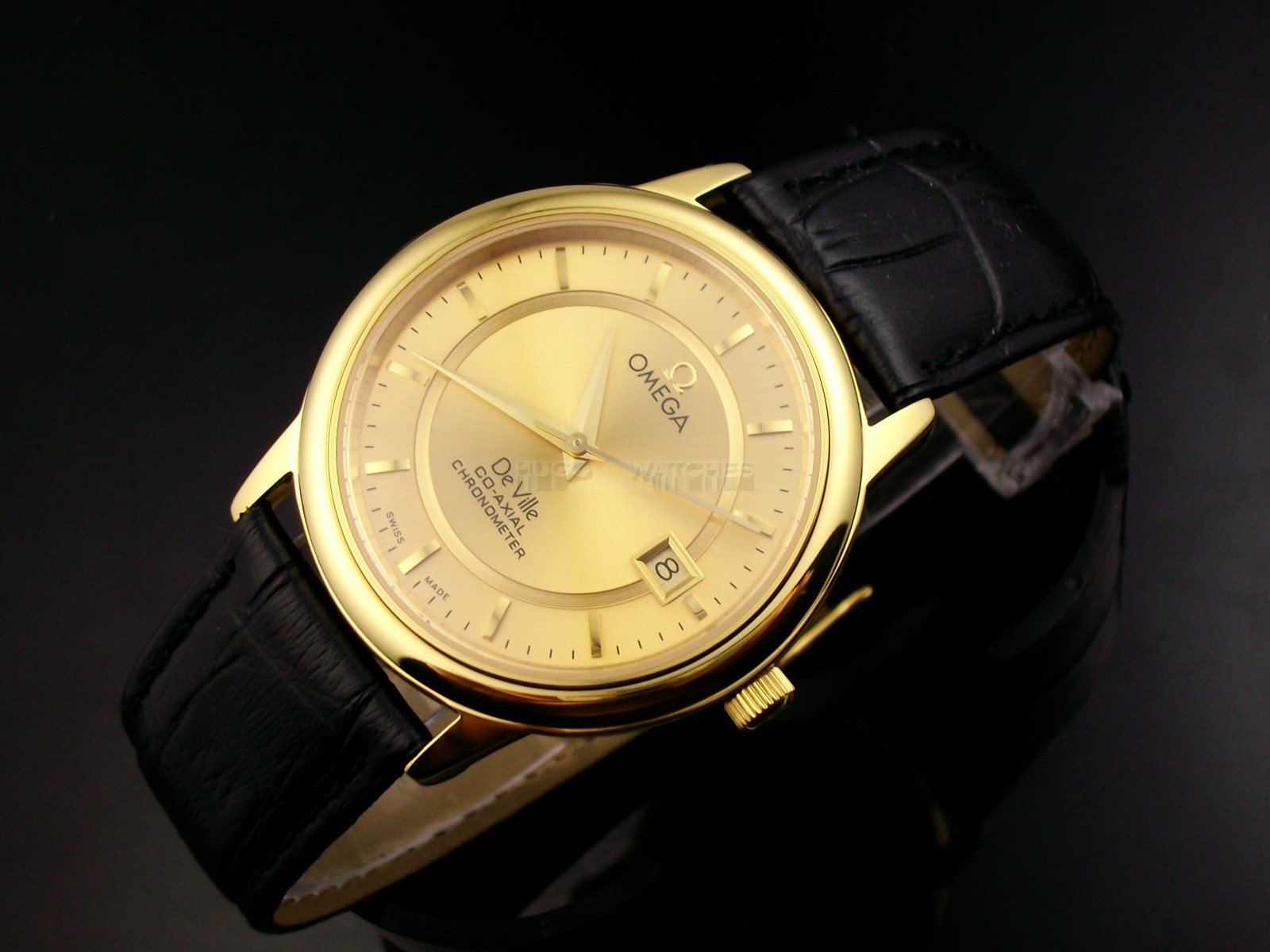 Omega De Ville Swiss 2824 Mens Automatic Gold Dial Stick Markers Gold