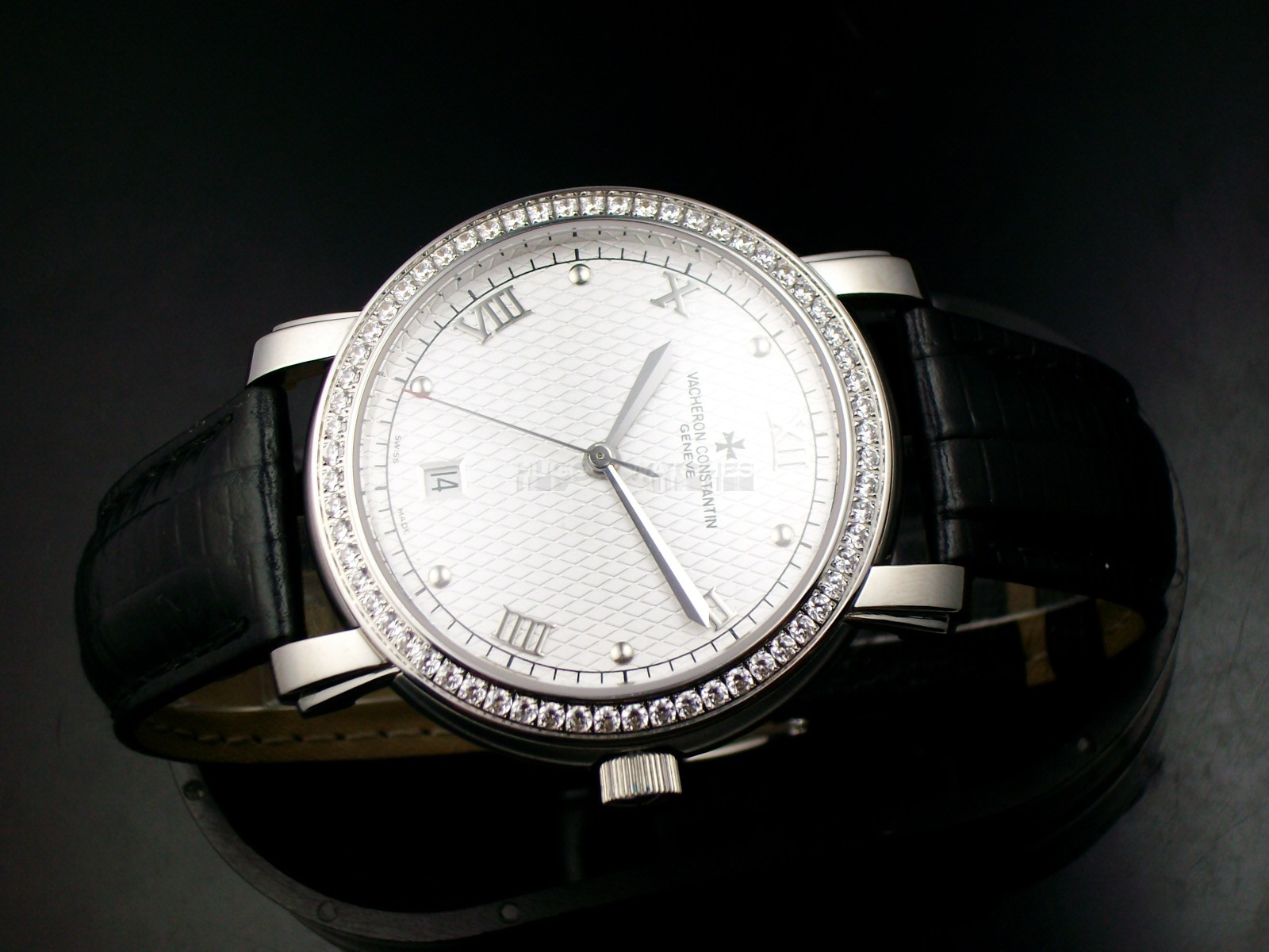 Vacheron Constantin Patrimony Swiss 2824 Automatic White Dial Roman Numeral Markers Diamond Bezel 