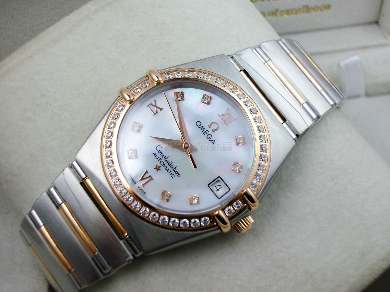 Omega Constellation Chronometer Swiss 2824 Ladies Automatic White Dial Diamond Bezel