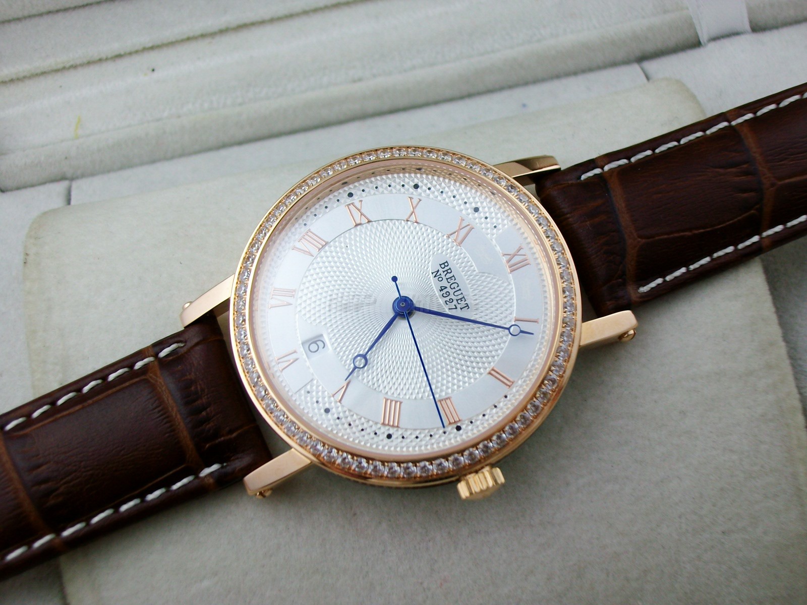 Breguet Classique Swiss 2824 Automatic White Dial Diamond Bezel Rose Gold