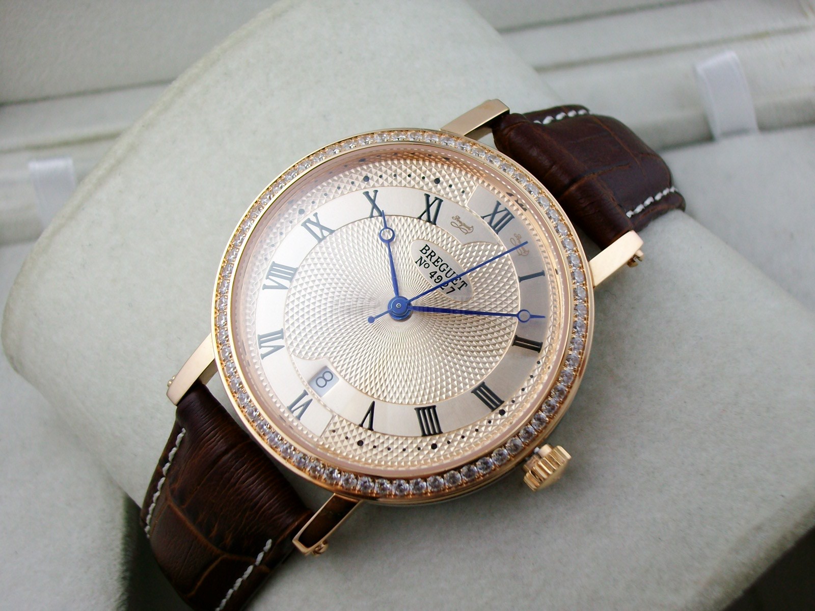 Breguet Classique Swiss 2824 Automatic Rose Gold Dial Diamond Bezel Rose Gold