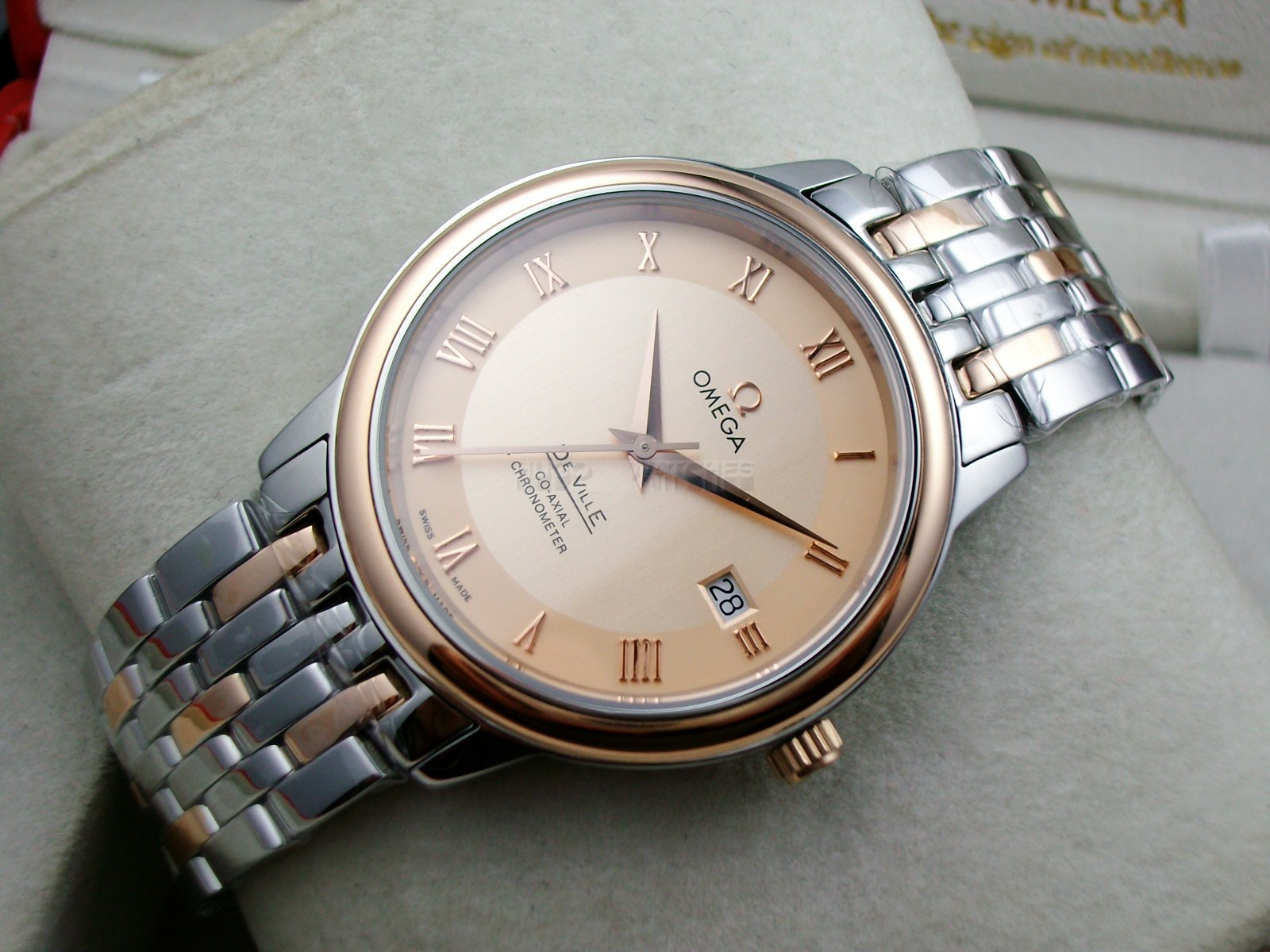 Omega De Ville Swiss 2824 Mens Automatic Rose Gold Dial Roman Numeral Markers