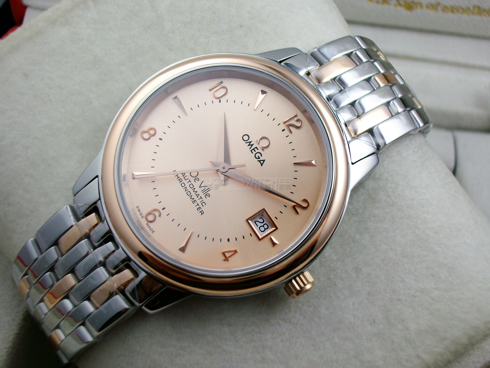 Omega De Ville Swiss 2824 Mens Automatic Rose Gold Dial Numeral Markers Rose Gold