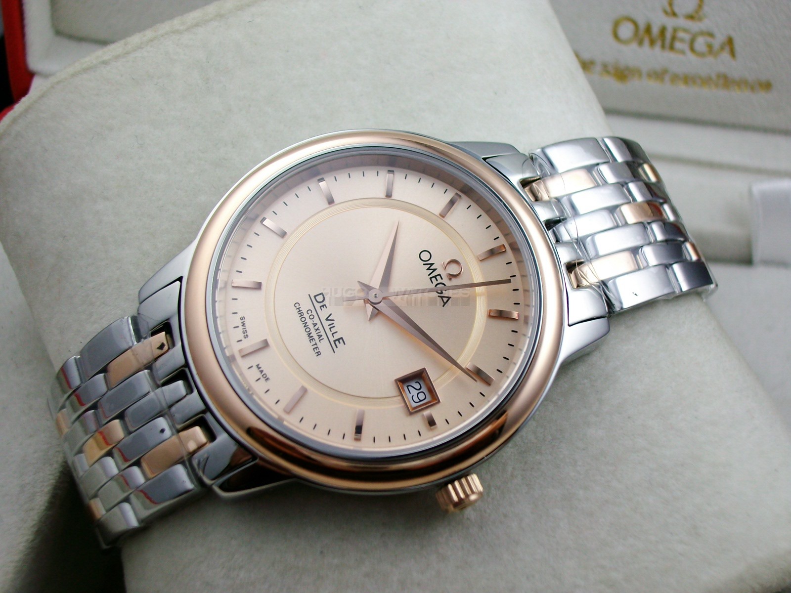 Omega De Ville Swiss 2824 Mens Automatic Rose Gold Dial Stick Markers Rose Gold