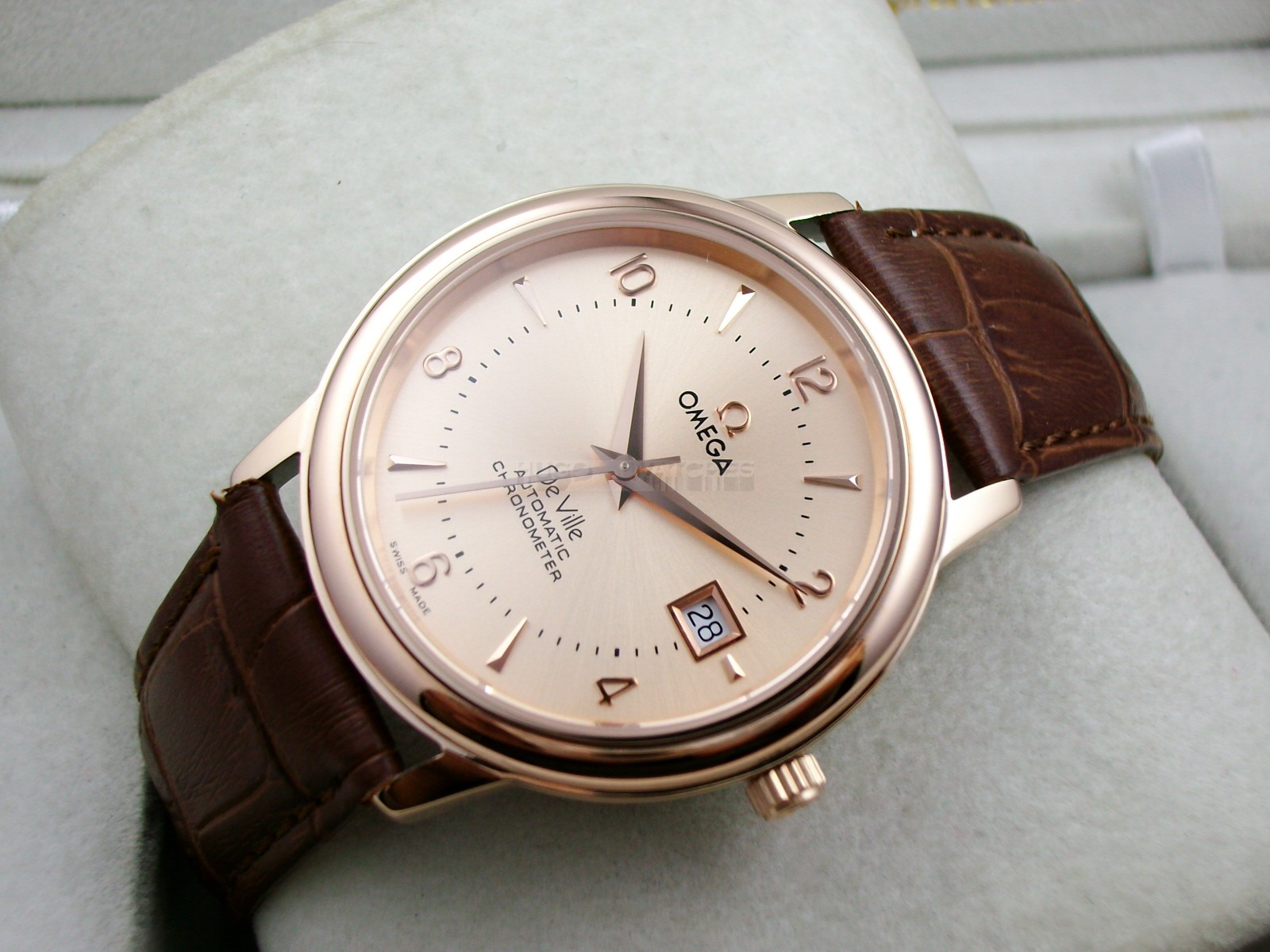 Omega De Ville Swiss 2824 Mens Automatic Rose Gold Dial Numeral Markers Rose Gold