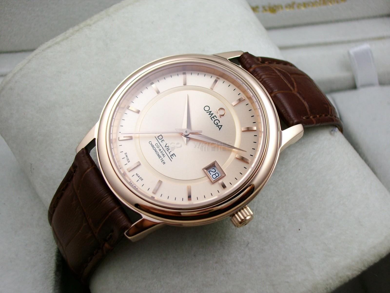 Omega De Ville Swiss 2824 Mens Automatic Rose Gold Dial Stick Markers Rose Gold