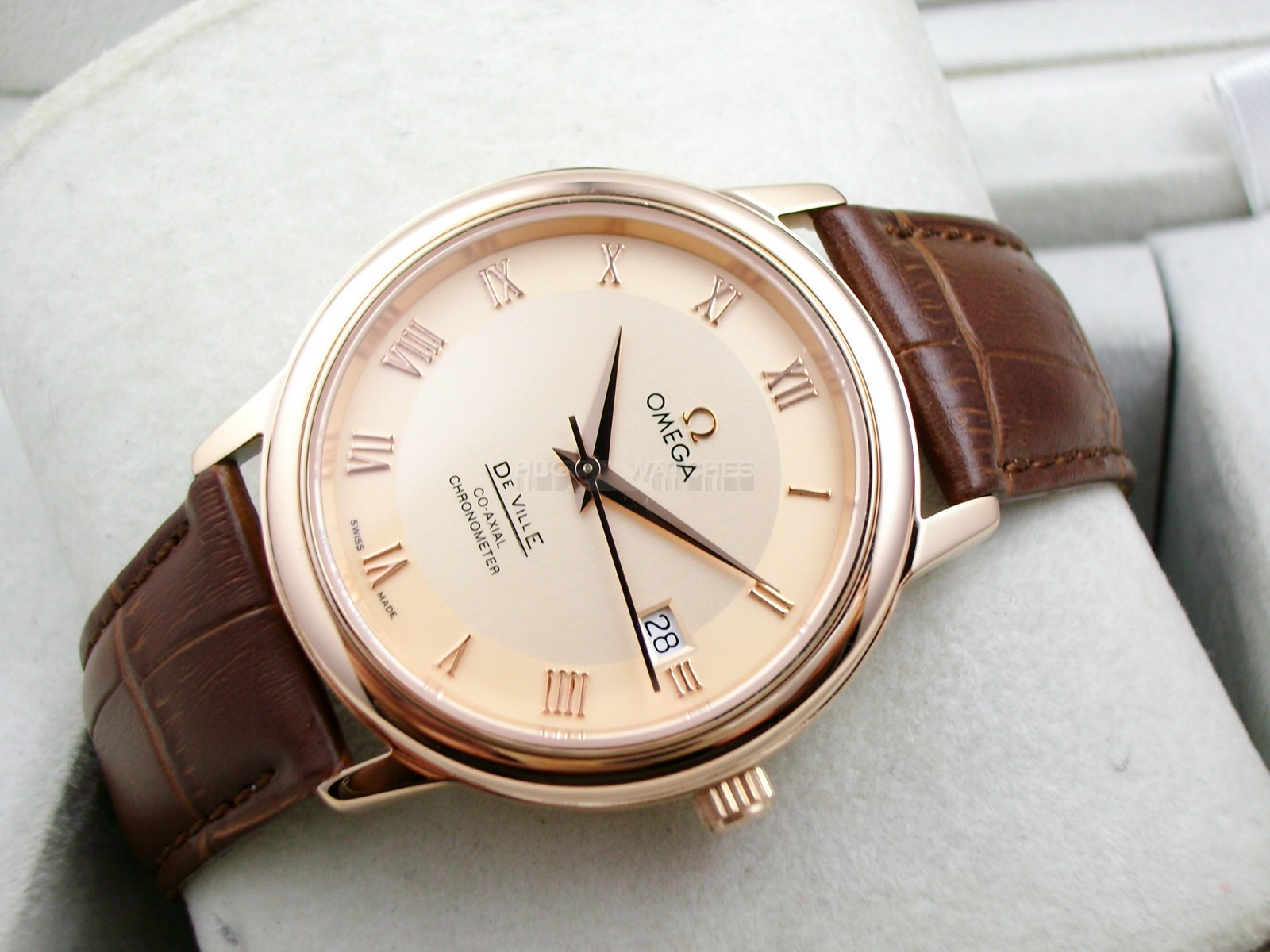 Omega De Ville Swiss 2824 Mens Automatic Rose Gold Dial Roman Markers Rose Gold