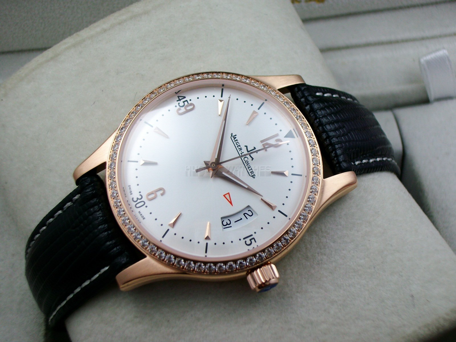 Jaeger LeCoultre Swiss 2824 Automatic White Dial Diamond Bezel Rose Gold