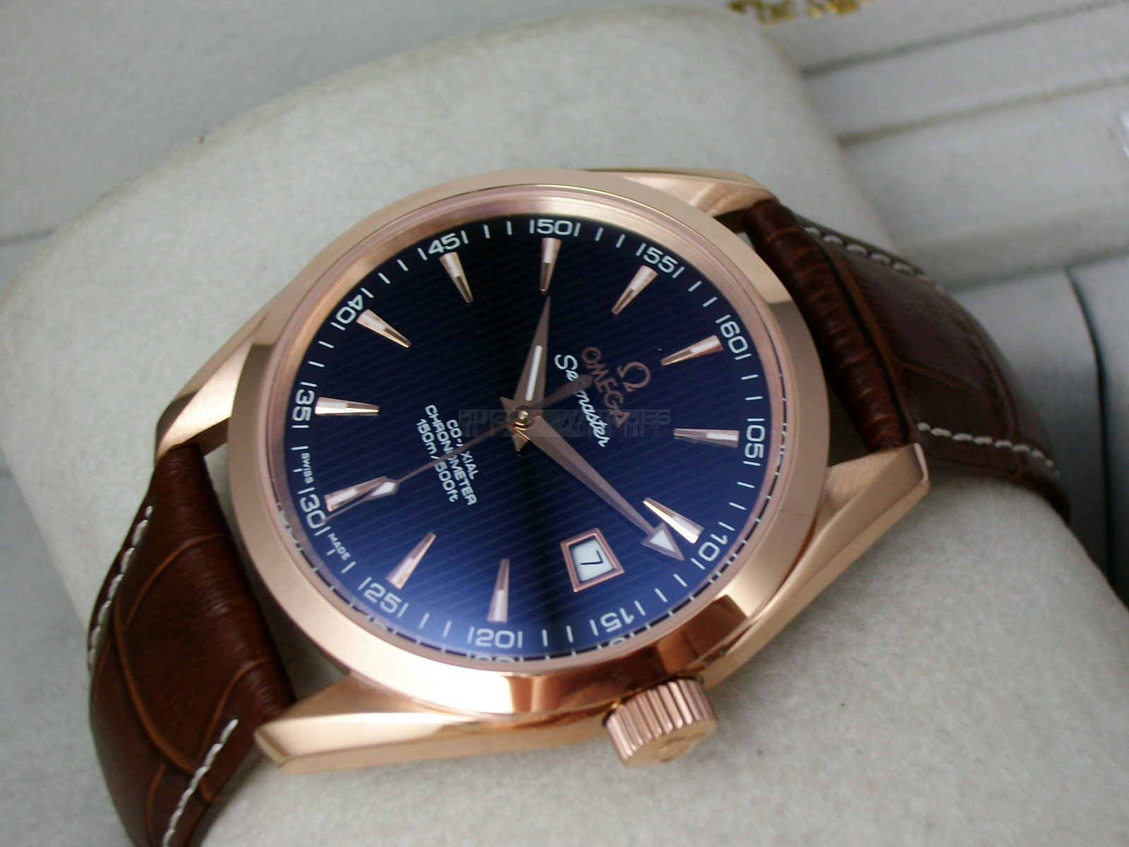 Omega Seamaster Swiss 2824 Mens Automatic Rose Gold Blue Dial