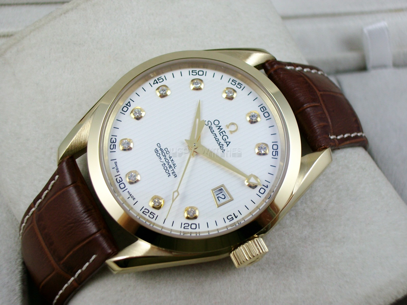 Omega Seamaster Swiss 2824 Mens Automatic White Dial Diamond Markers Gold