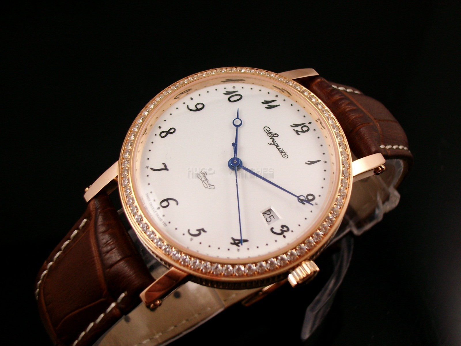 Breguet Classique Swiss 2824 Automatic White Dial Diamond Bezel Rose Gold