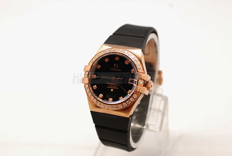 Replica Omega 35mm Lady Constellation Black Rubber Band20670