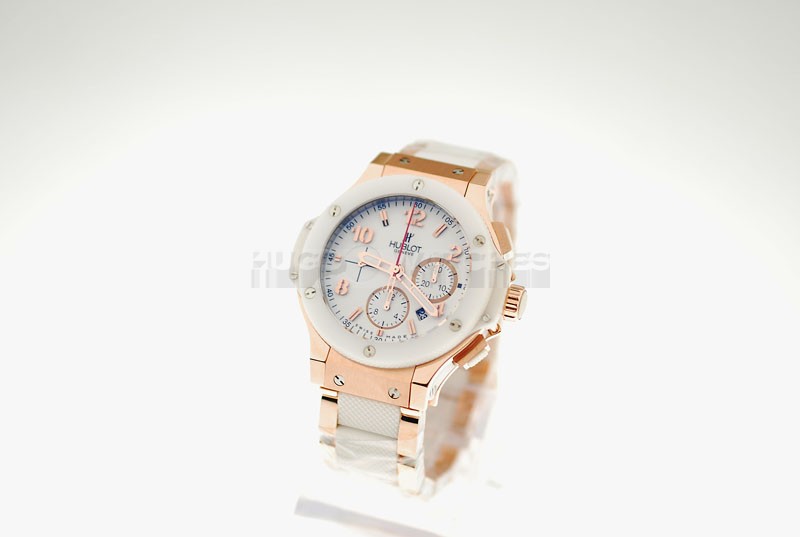 Swiss Hublot Big Bang replica Chronograph 44mm 18k King Gold And White Ceramic Strap20523