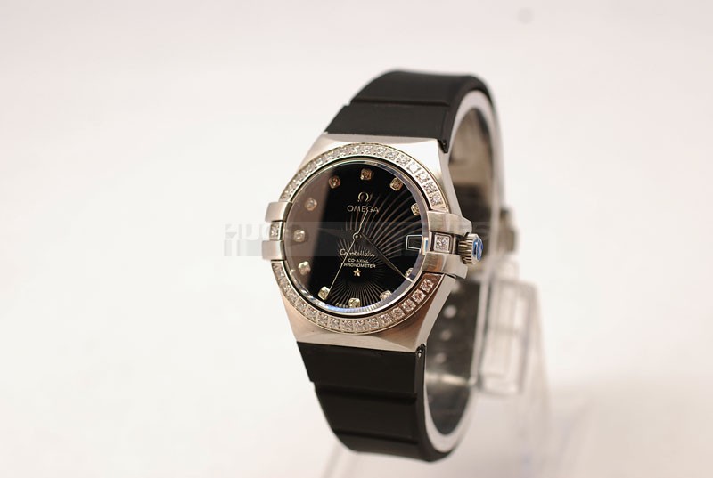 Replica Omega 35mm Lady Constellation Black Rubber Band20666