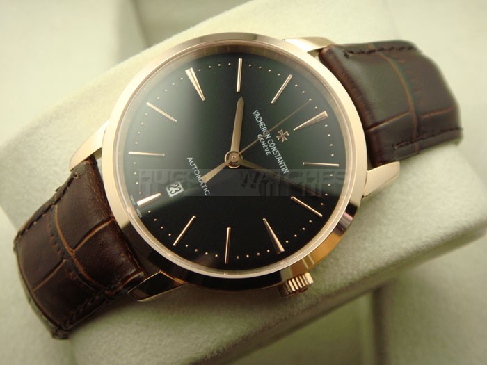 Vacheron Constantin Patrimony Swiss 2824 Automatic Black Dial Stick Markers Rose Gold 