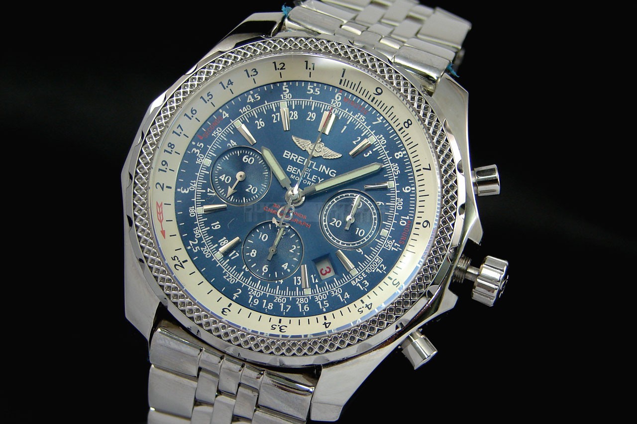 Breitling Bentley Chronograph Swiss 7750 Mens Automatic Blue Dial