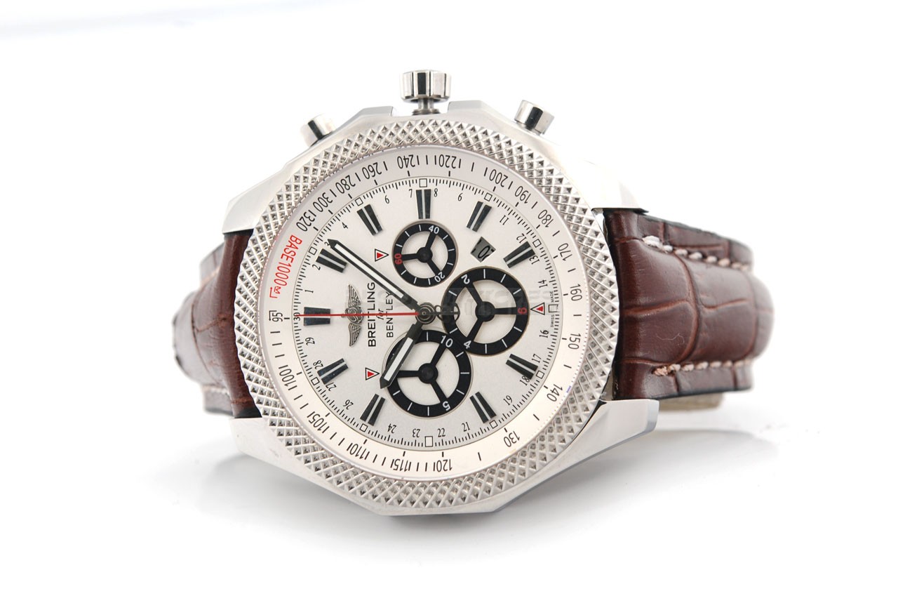 Breitling Bentley Swiss 7750 Mens Automatic White Dial Brown Leather Strap