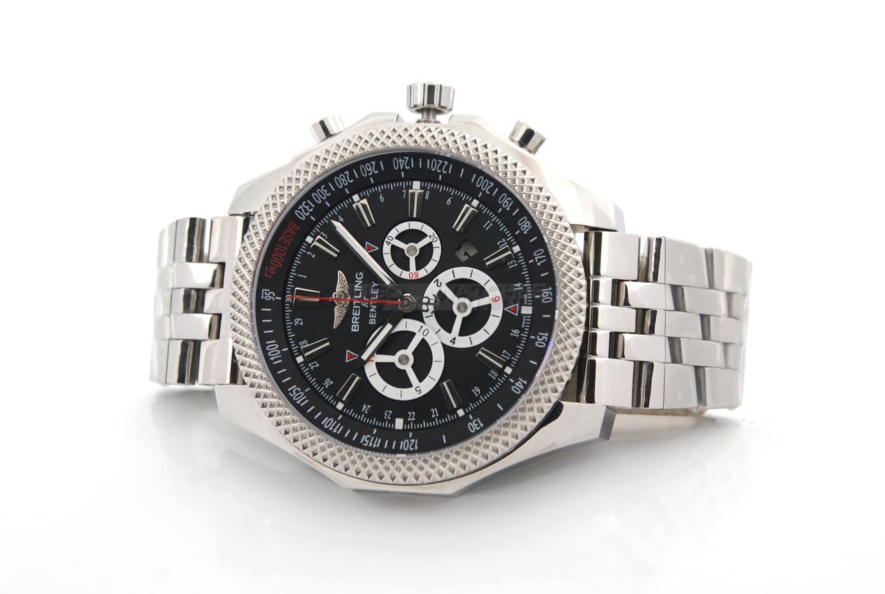 Breitling Bentley Swiss 7750 Mens Automatic Black Dial White Rings Stainless Steel