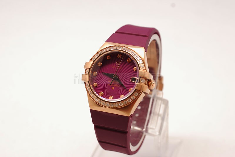 Replica Omega 35mm Lady Constellation Purple Rubber Band20673