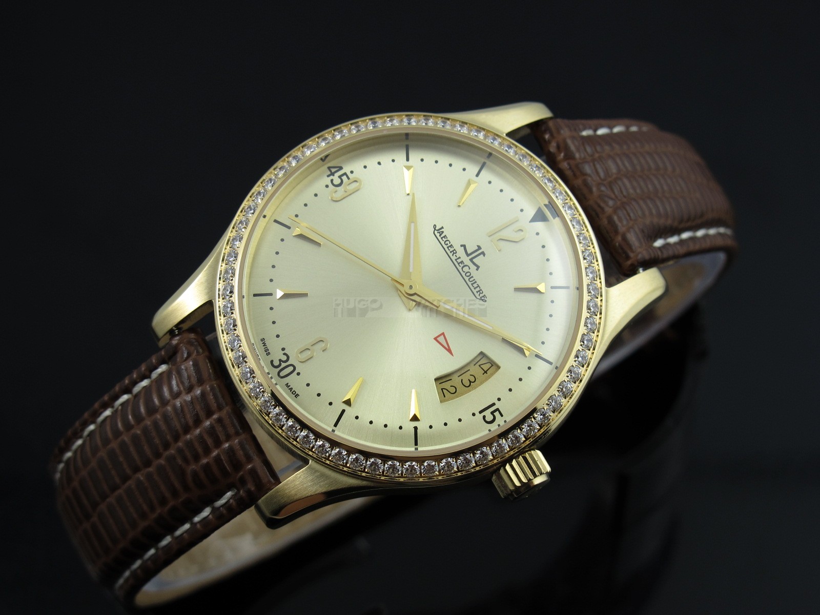 Jaeger LeCoultre Swiss 2824 Automatic Gold Dial Diamond Bezel