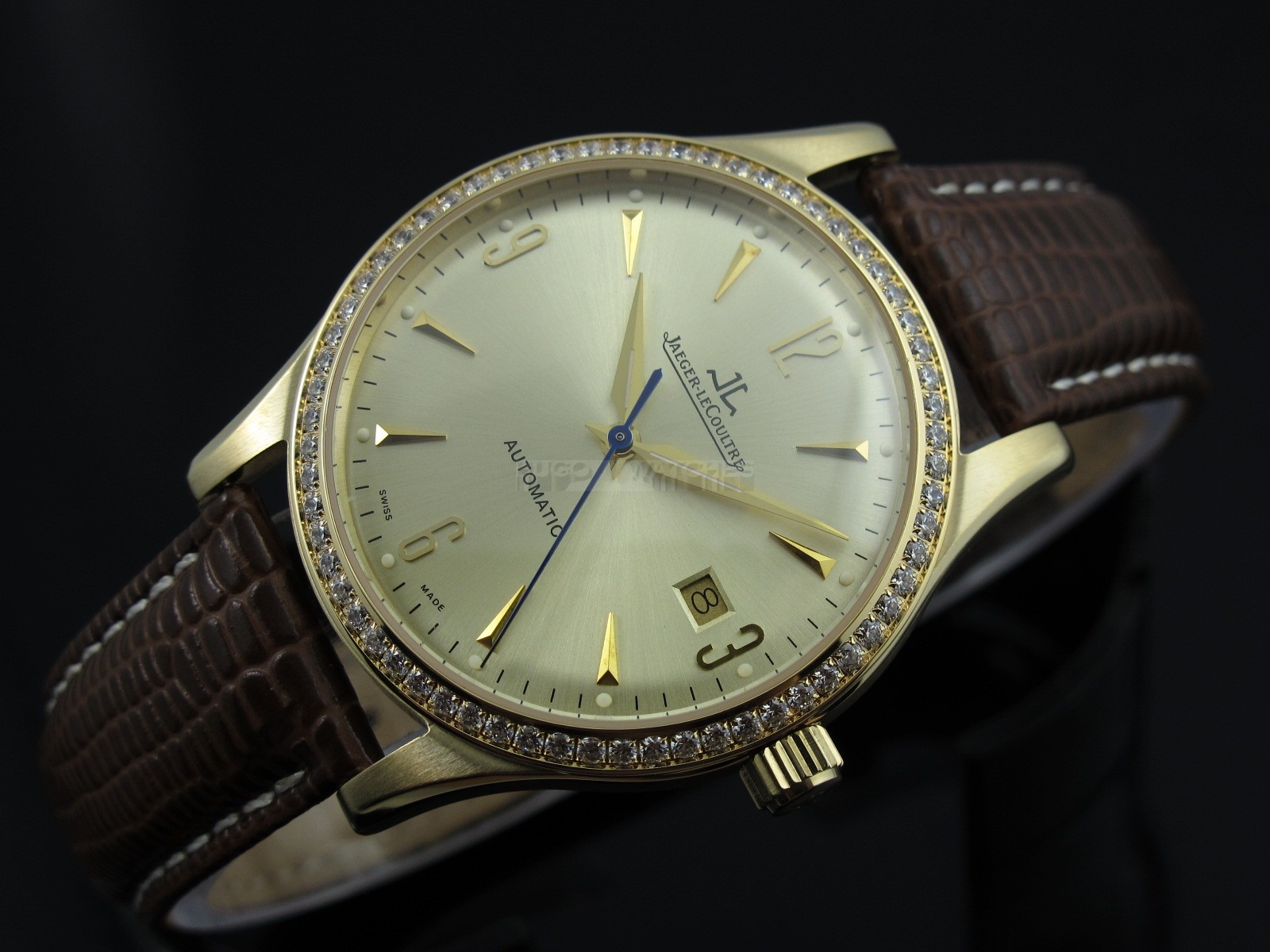 Jaeger LeCoultre Swiss 2824 Automatic Gold Dial Diamond Bezel