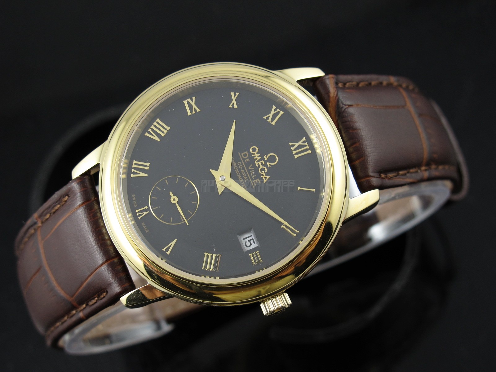 Omega De Ville Swiss 2824 Mens Automatic Black Dial Sub-Dial Roman Markers Gold