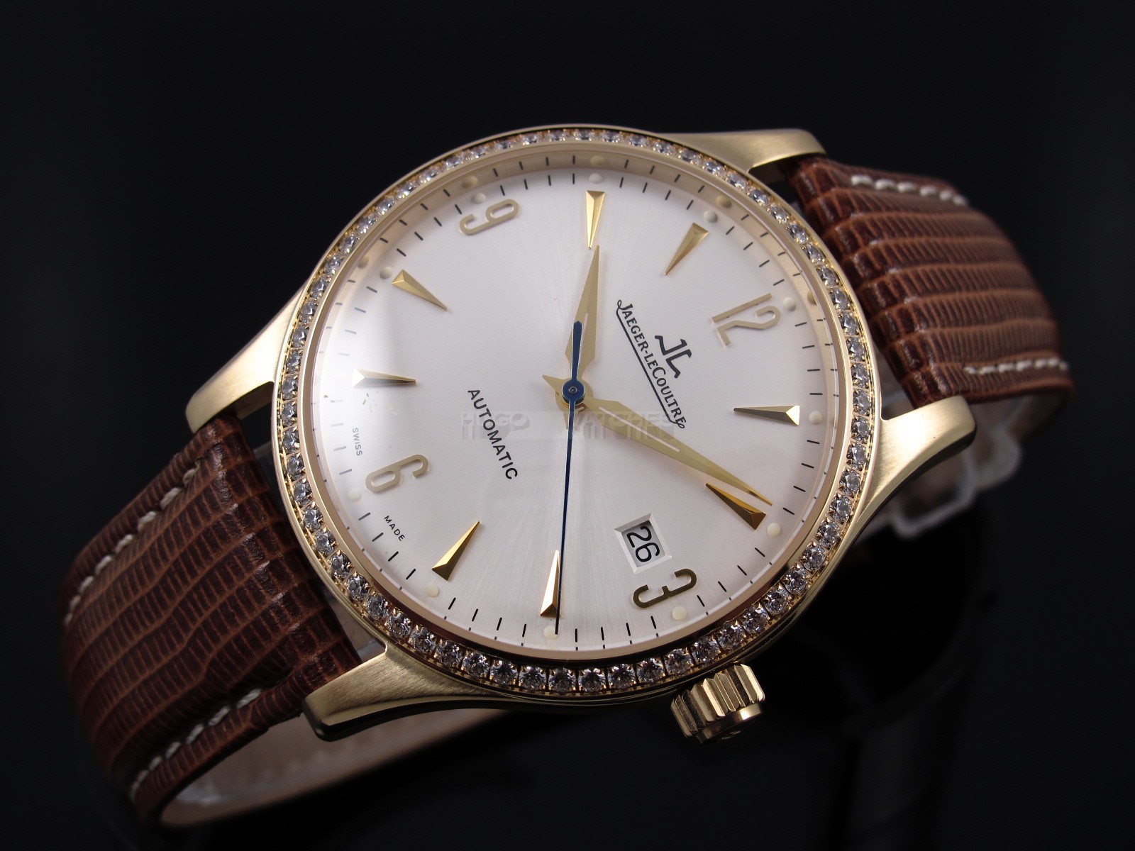 Jaeger LeCoultre Swiss 2824 Automatic White Dial Diamond Bezel Rose Gold