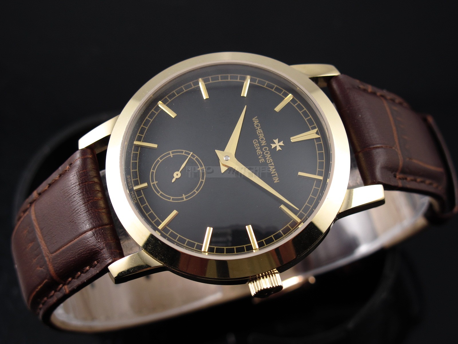 Vacheron Constantin Patrimony Swiss 2824 Automatic Black Dial Sub-Dial Stick Markers Gold
