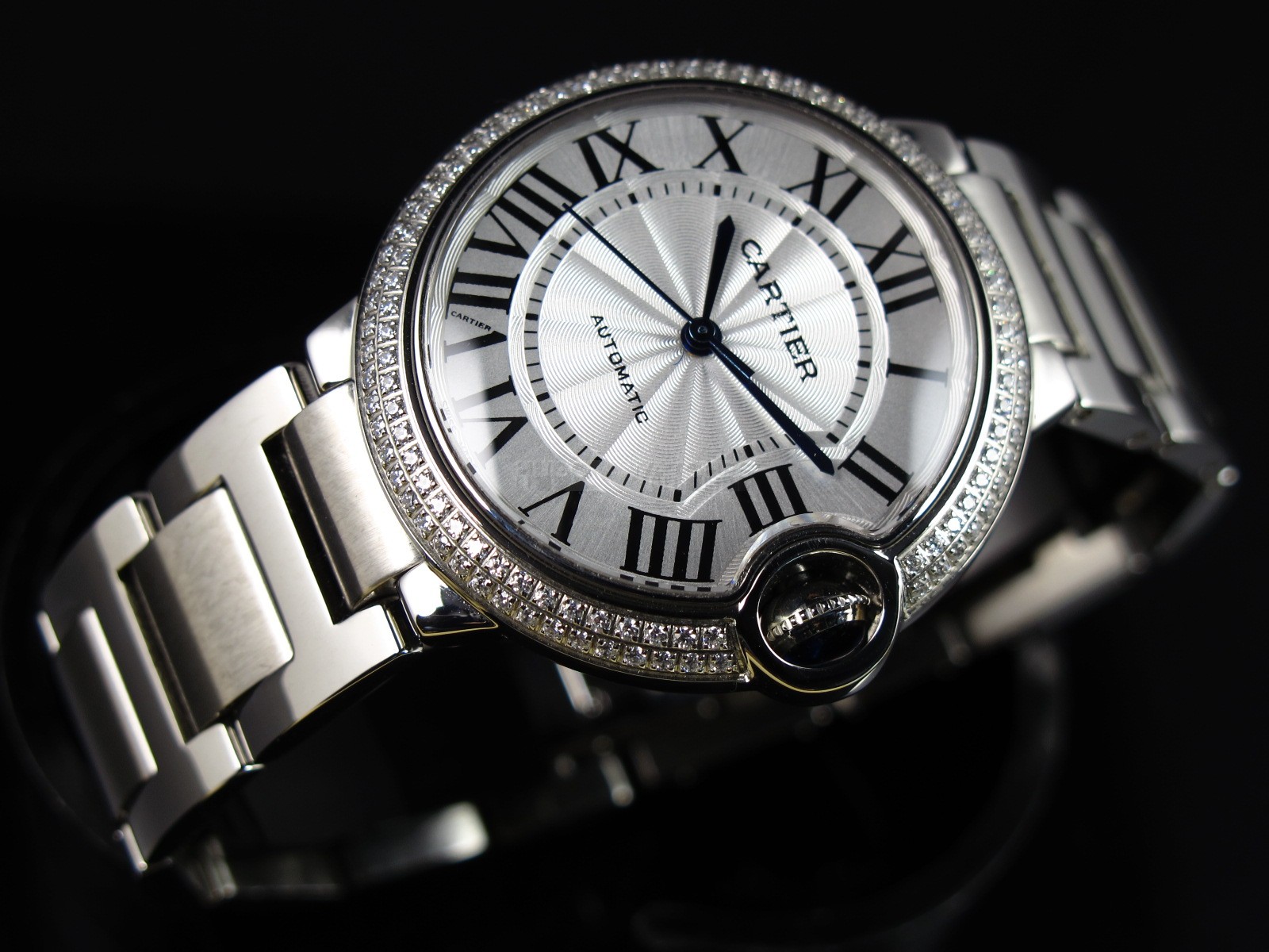 Cartier Ballon Bleu 36MM Diamonds Swiss Automatic Women Watch Steel M02