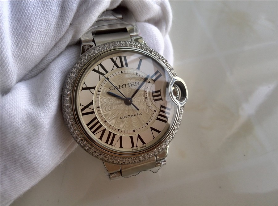 Cartier Ballon Bleu 36MM Diamonds Bezel Swiss Automatic Women Watch Steel M14