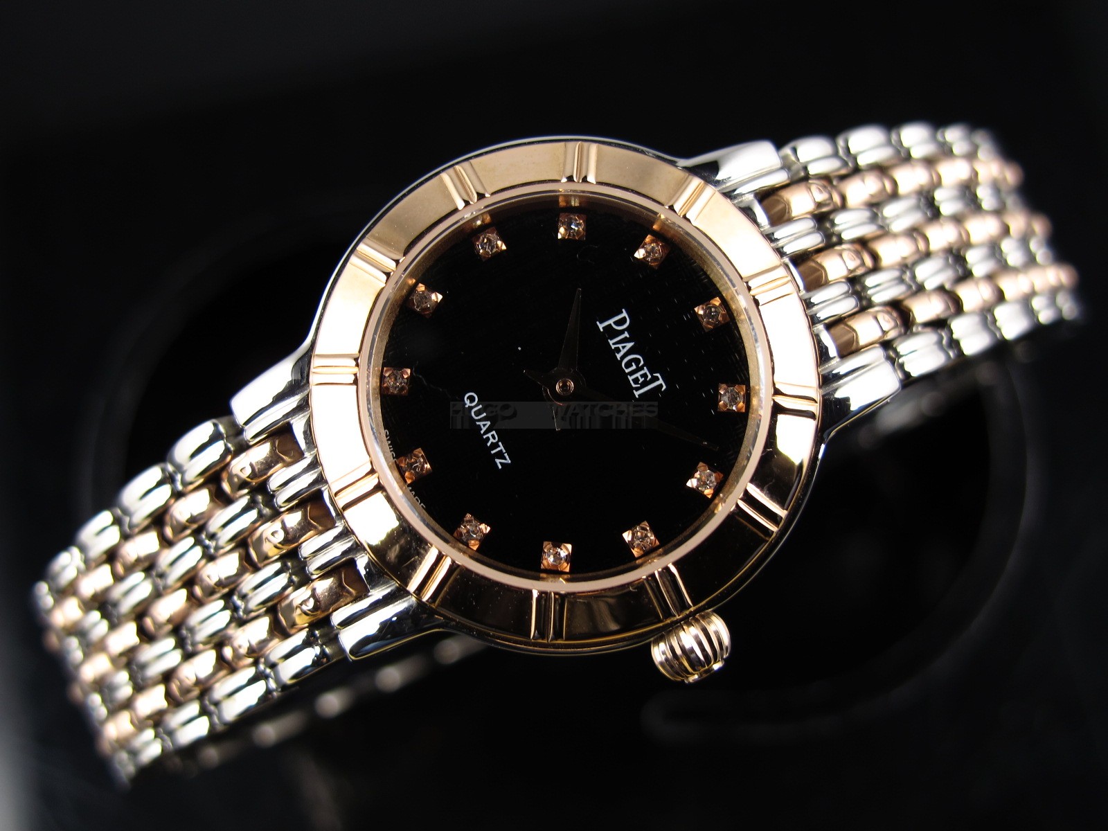 Piaget Dancer Swiss 2824 Quartz Black Dial Diamond Markers Rose Gold