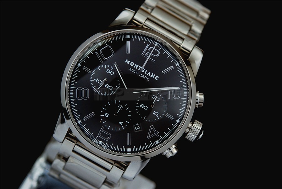 Montblanc Swiss7750 Mens Automatic Black Dial Numeral Markers Steel Strap