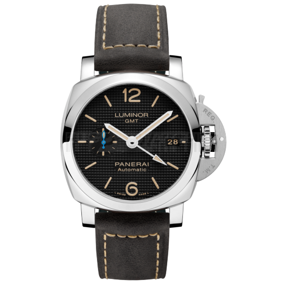 Panerai Luminor GMT Swiss Automatic Watch-Black Checkered Dial-Leather Bracelet PAM01535