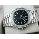 Patek Philipp Nautilus Swiss Automatic Watch Diamond Bezel Black Dial 