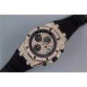 Audemars Piguet Royal Oak 26067 Swiss Automatic Watch-Full Diamonds Bezel-Black Leather Bracelet