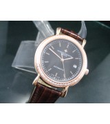 Vacheron Constantin Patrimony Swiss 2824 Automatic Black Dial Stick Markers Diamond Bezel Rose Gold 